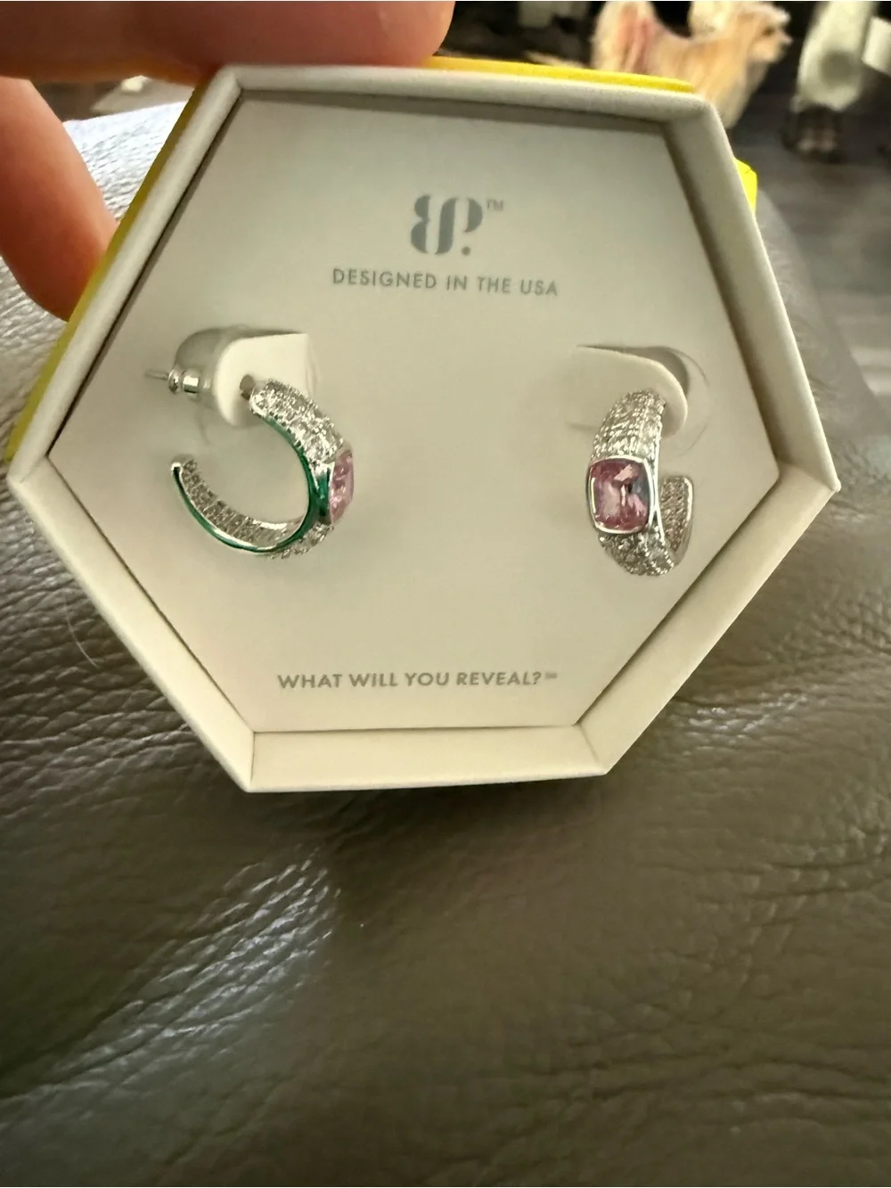 BP RARE unicorn Women Jewelry Silver Hoop Earrings with Pink Stone